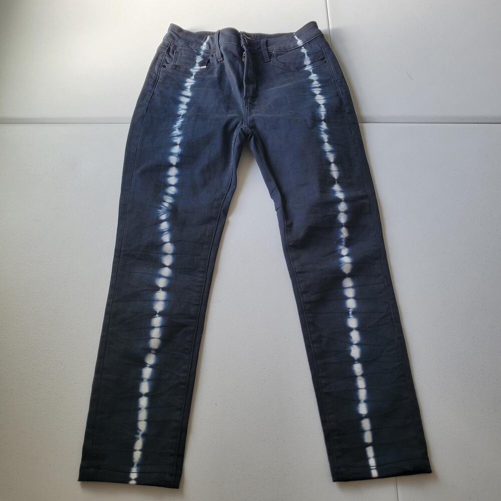 Driftwood Jeans Womens 26 Charcoal Jackie High Rise Skinny Stripe Tie Dye Denim